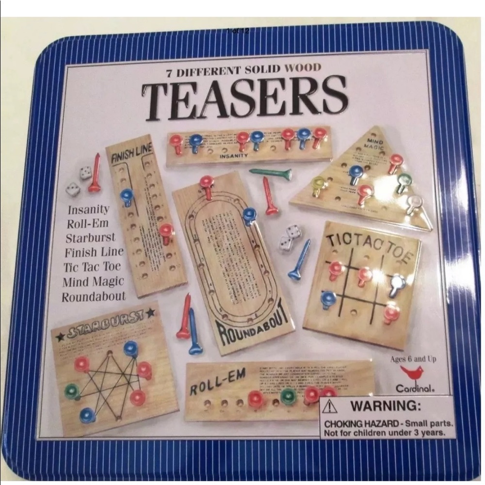 7 DIFFERENT SOLID WOOD TEASERS in metal box